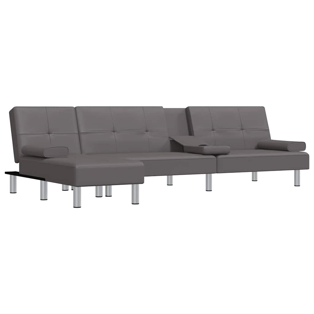 L-formet sovesofa 255x140x70 cm kunstlæder grå