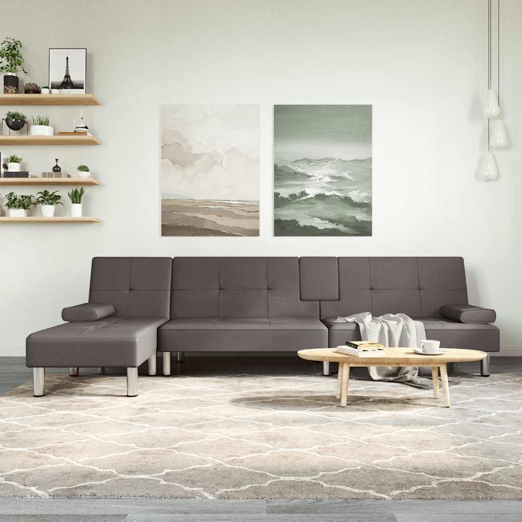 L-formet sovesofa 255x140x70 cm kunstlæder grå