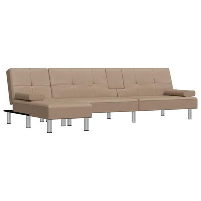 L-formet sovesofa 255x140x70 cm kunstlæder cappuccinofarvet