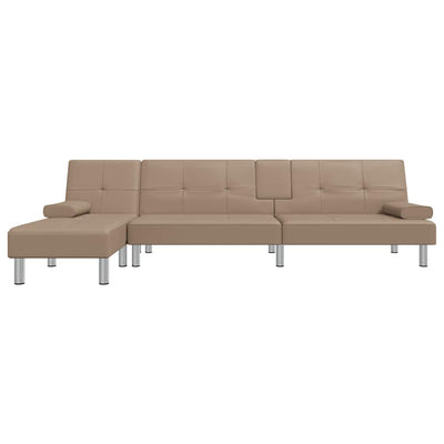 L-formet sovesofa 255x140x70 cm kunstlæder cappuccinofarvet