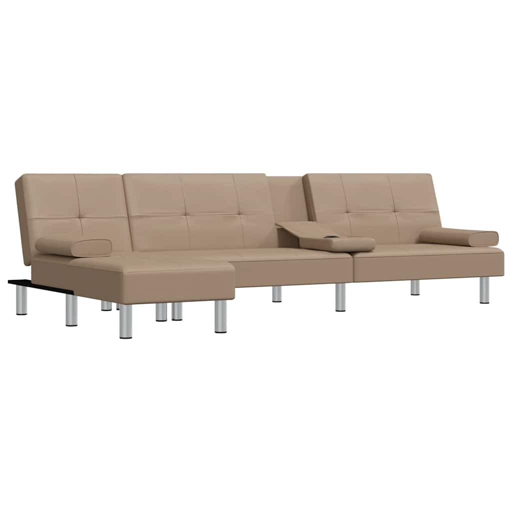 L-formet sovesofa 255x140x70 cm kunstlæder cappuccinofarvet