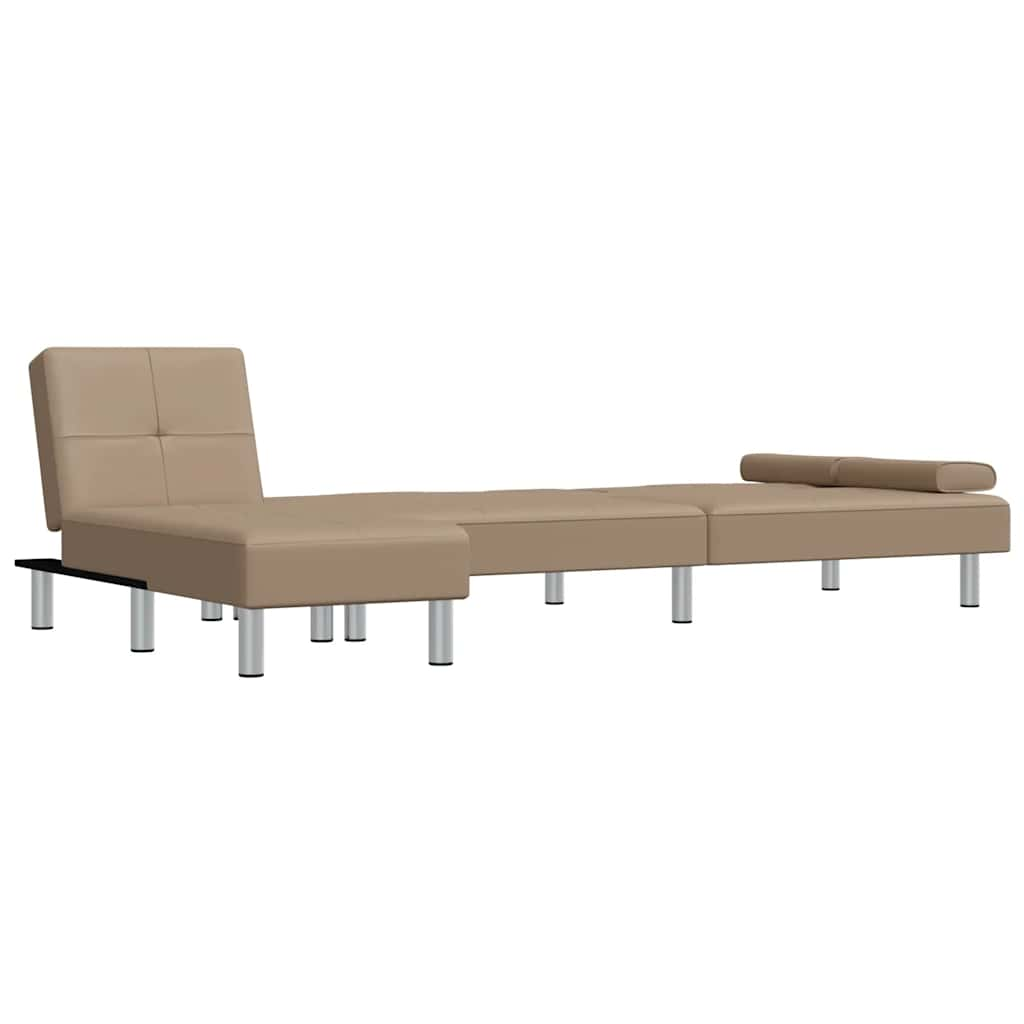 L-formet sovesofa 255x140x70 cm kunstlæder cappuccinofarvet