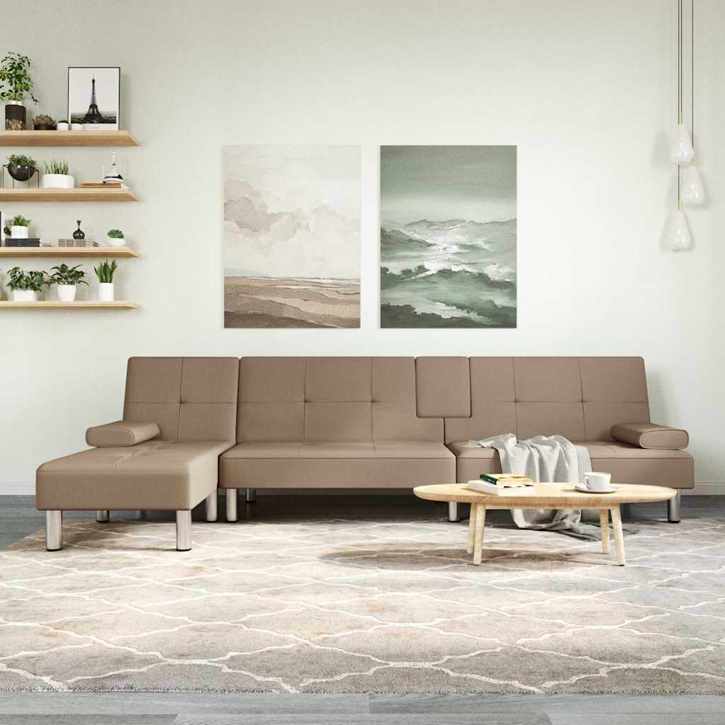 L-formet sovesofa 255x140x70 cm kunstlæder cappuccinofarvet