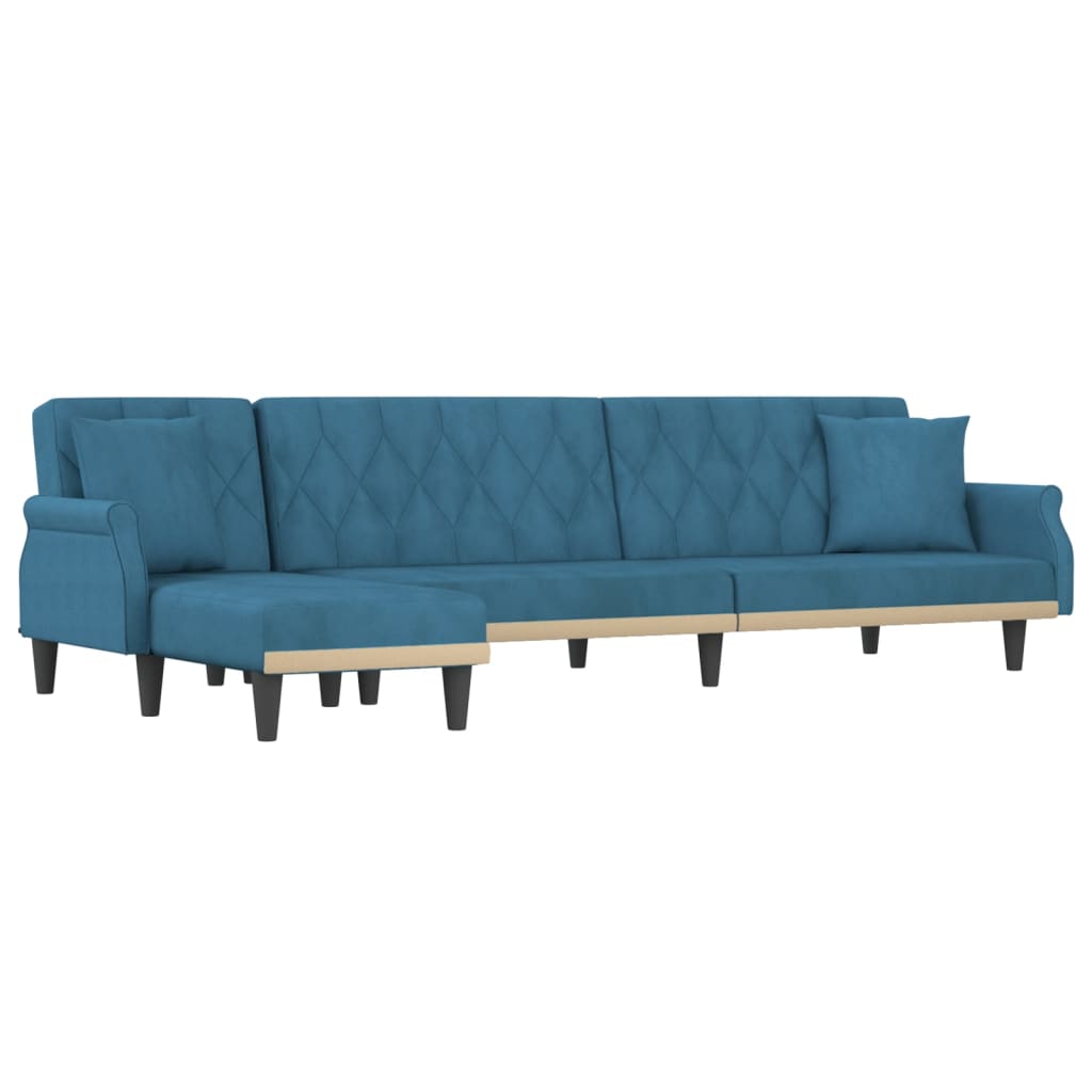 L-formet sovesofa 271x140x70 cm velour blå