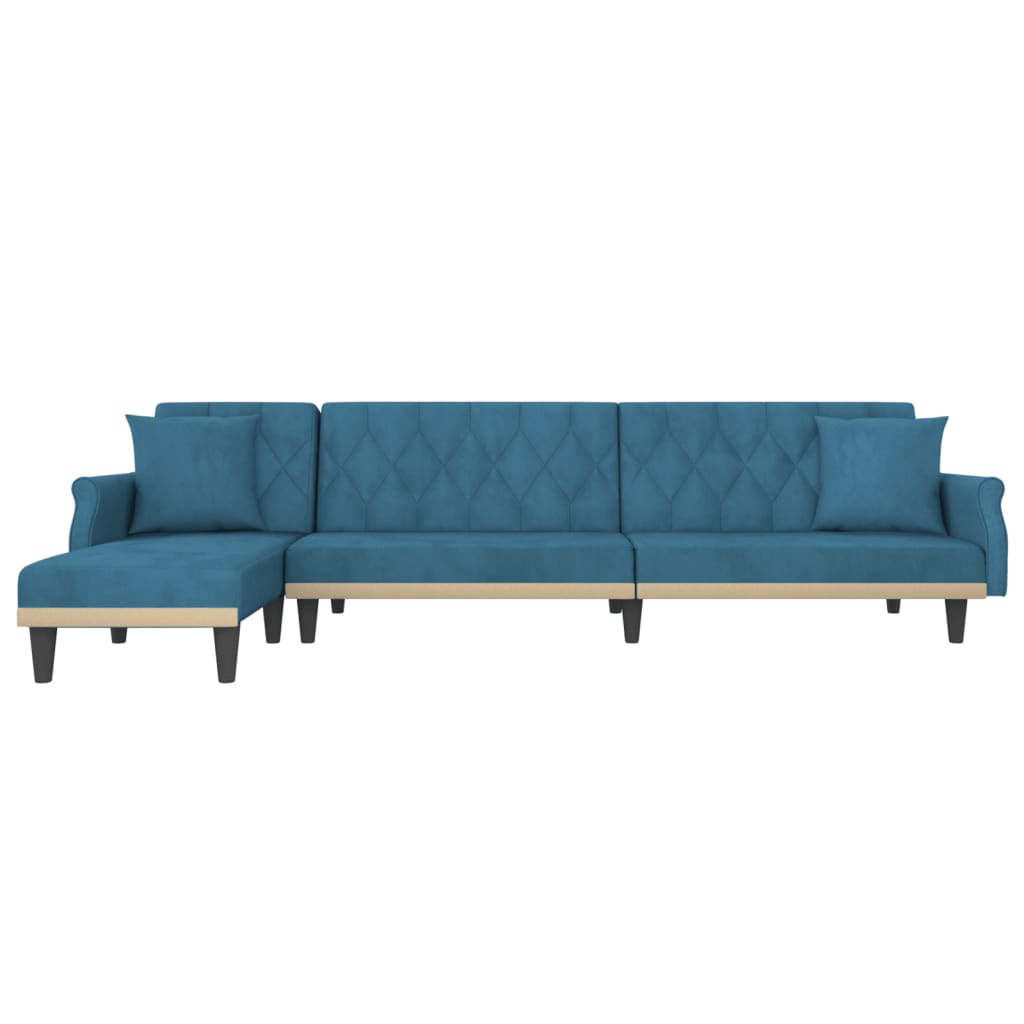 L-formet sovesofa 271x140x70 cm velour blå