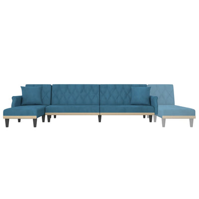 L-formet sovesofa 271x140x70 cm velour blå