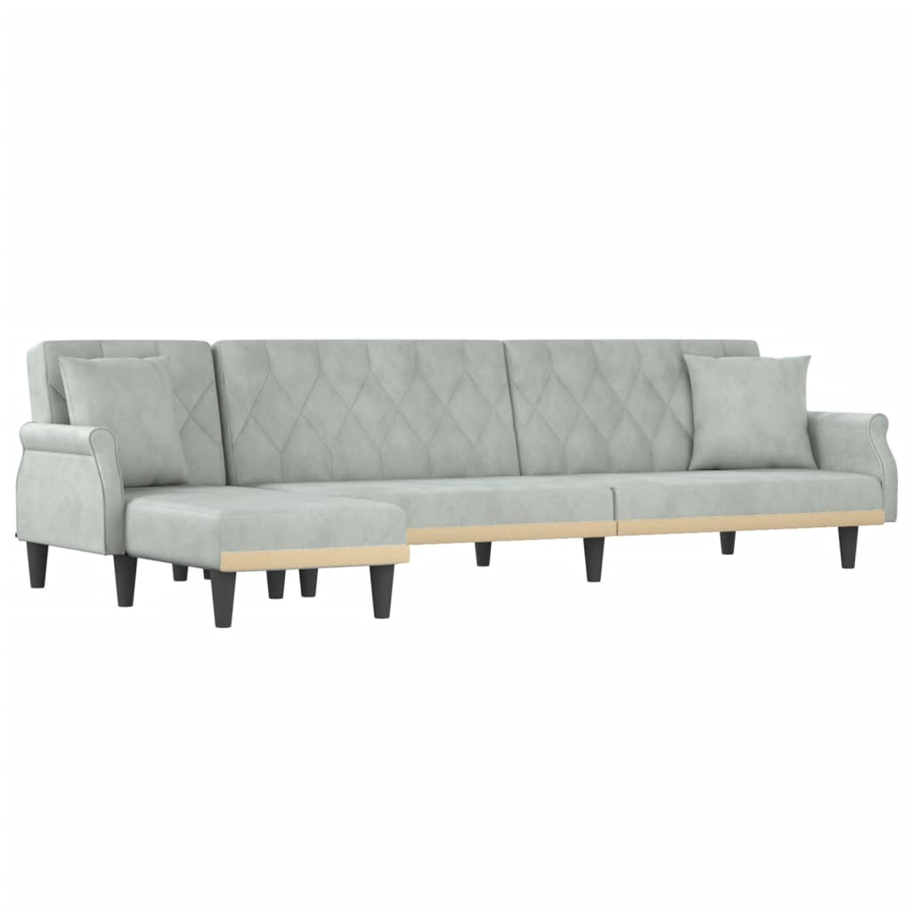 L-formet sovesofa 271x140x70 cm velour lysegrå