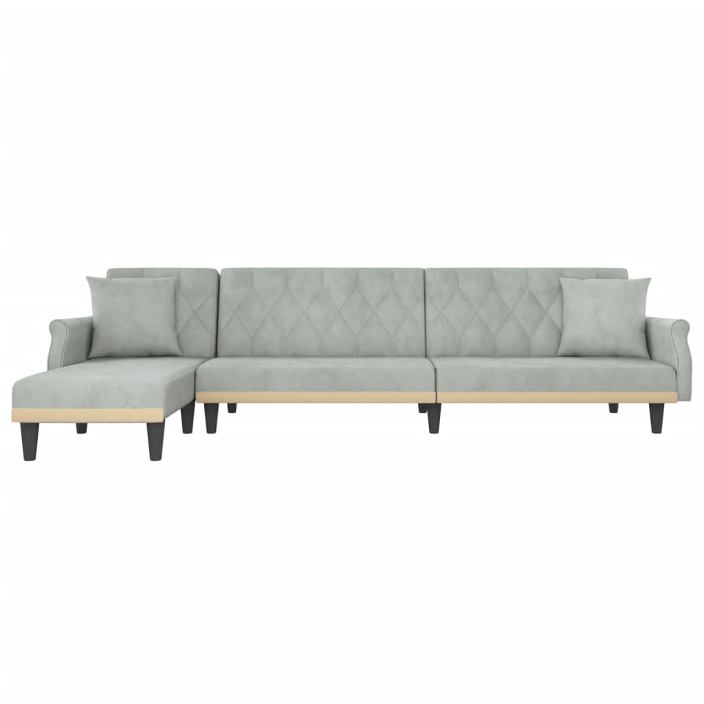 L-formet sovesofa 271x140x70 cm velour lysegrå