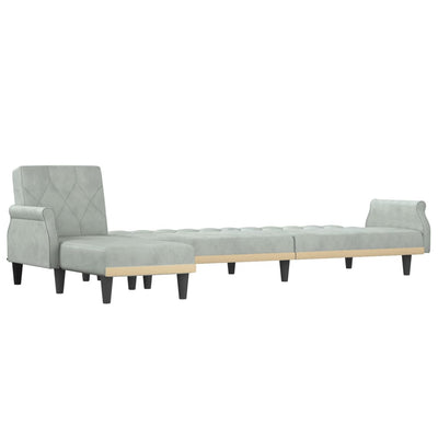 L-formet sovesofa 271x140x70 cm velour lysegrå