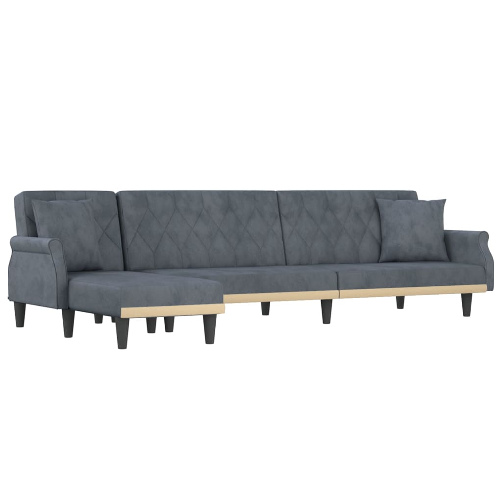 L-formet sovesofa 271x140x70 cm velour mørkegrå