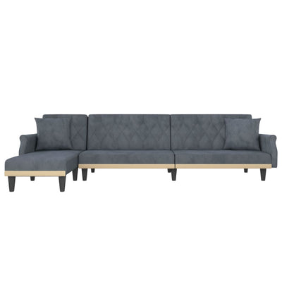 L-formet sovesofa 271x140x70 cm velour mørkegrå