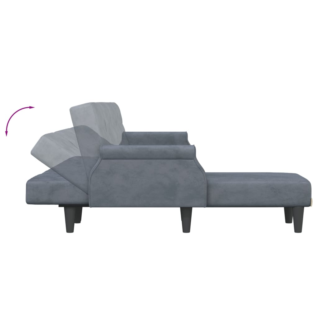 L-formet sovesofa 271x140x70 cm velour mørkegrå