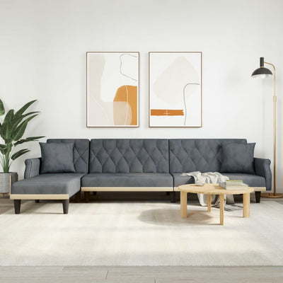 L-formet sovesofa 271x140x70 cm velour mørkegrå