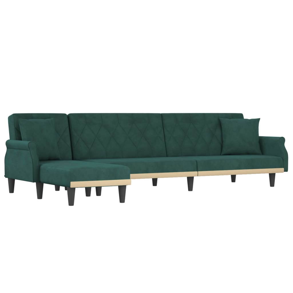 L-formet sovesofa 271x140x70 cm velour mørkegrøn