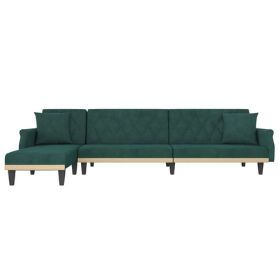 L-formet sovesofa 271x140x70 cm velour mørkegrøn