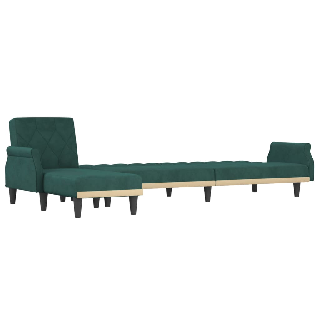 L-formet sovesofa 271x140x70 cm velour mørkegrøn