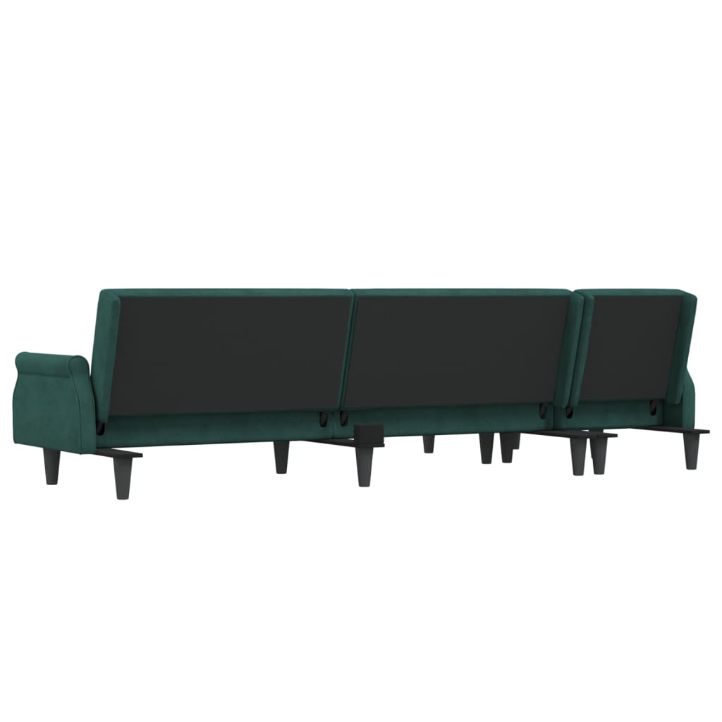 L-formet sovesofa 271x140x70 cm velour mørkegrøn