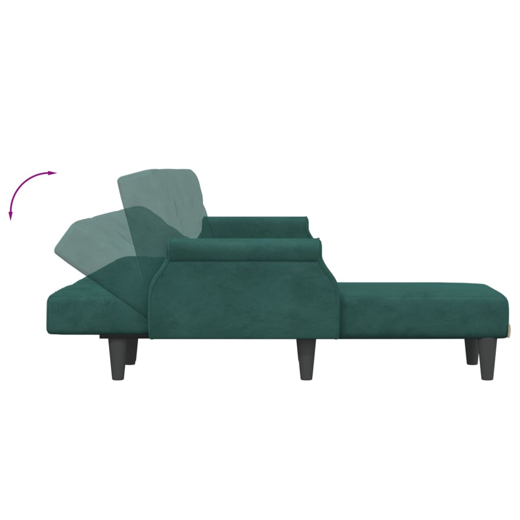 L-formet sovesofa 271x140x70 cm velour mørkegrøn