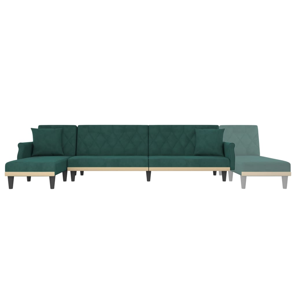 L-formet sovesofa 271x140x70 cm velour mørkegrøn