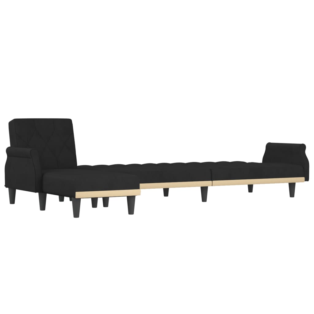 L-formet sovesofa 271x140x70 cm velour sort