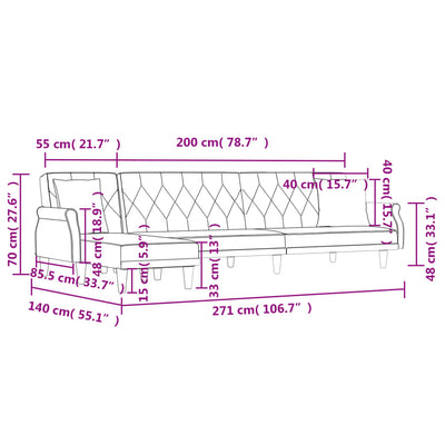 L-formet sovesofa 271x140x70 cm velour sort