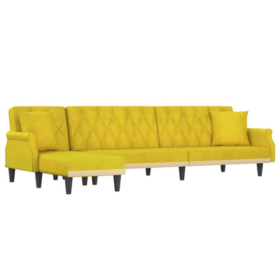 L-formet sovesofa 271x140x70 cm velour gul