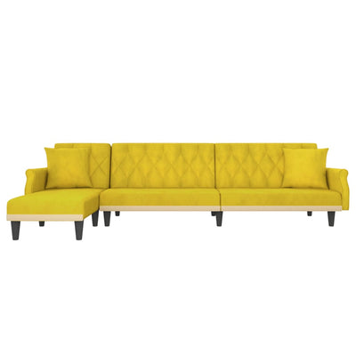 L-formet sovesofa 271x140x70 cm velour gul