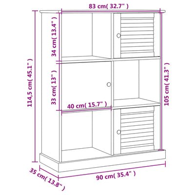 bogreol VIGO 90x35x114,5 cm massivt fyrretræ hvid