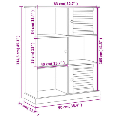 bogreol VIGO 90x35x114,5 cm massivt fyrretræ grå