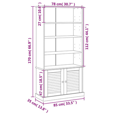 bogreol VIGO 85x35x170 cm massivt fyrretræ grå