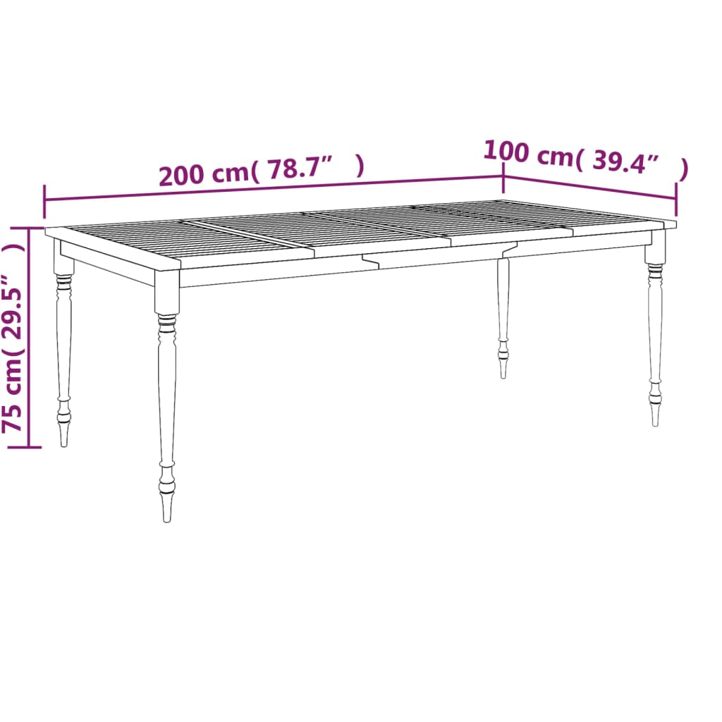 Batavia-bord 200x100x75 cm massivt teaktræ