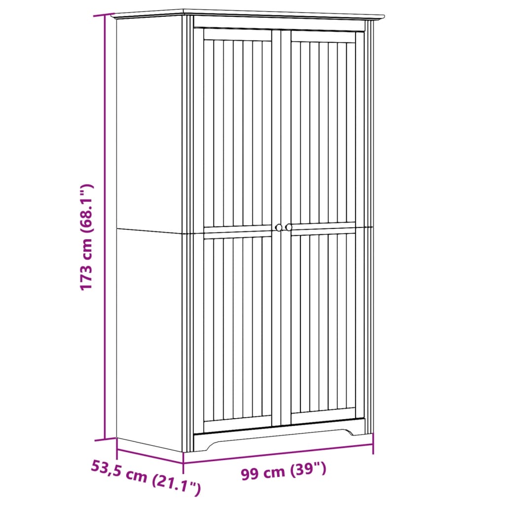 klædeskab BODO 99x53,5x173 cm massivt fyrretræ hvid