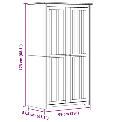 klædeskab BODO 99x53,5x173 cm massivt fyrretræ grå