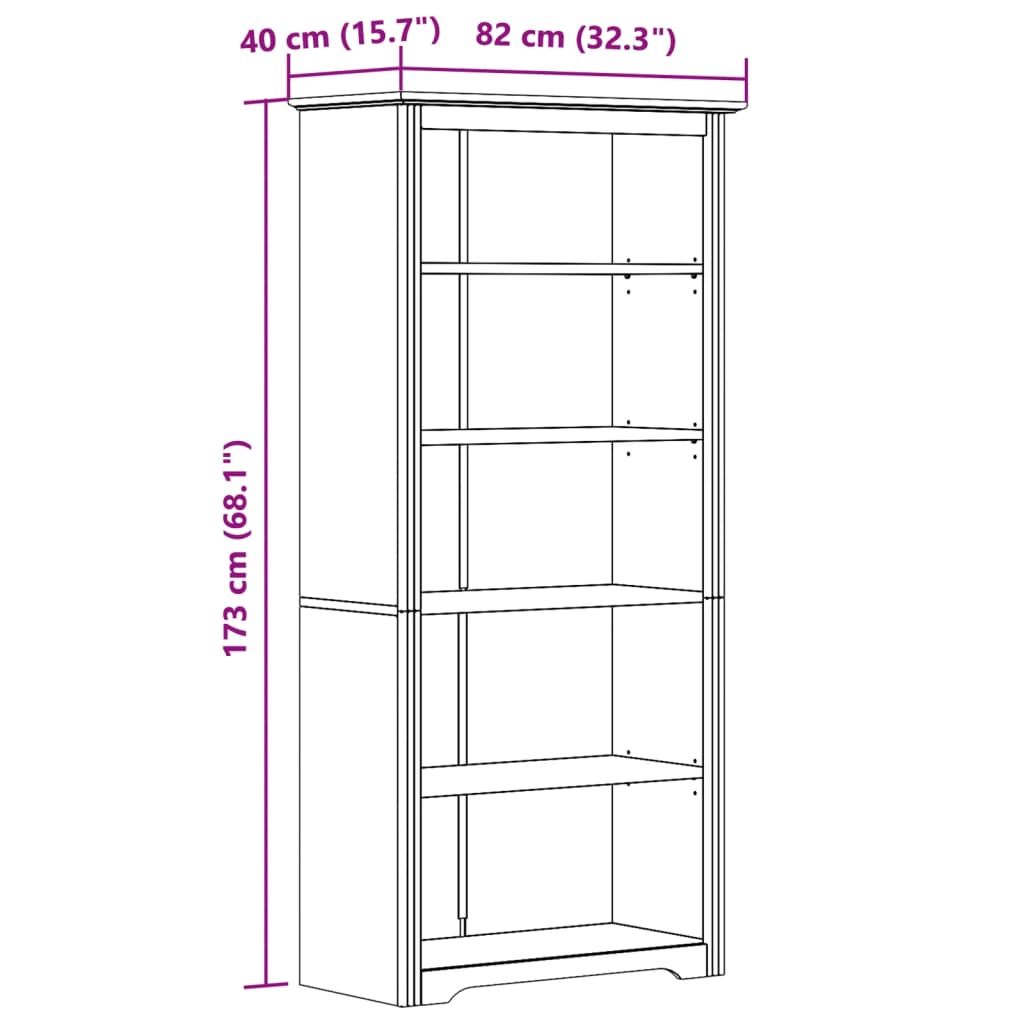 bogreol BODO 5 hylder 82x40x173 cm massivt fyrretræ hvid