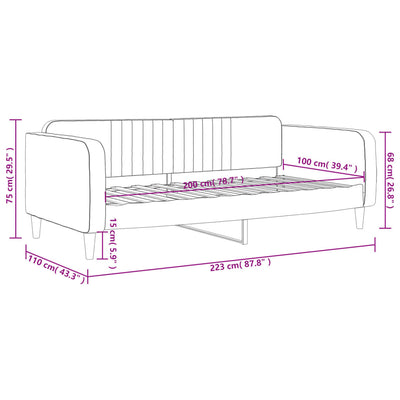 daybed 100x200 cm velour lysegrå