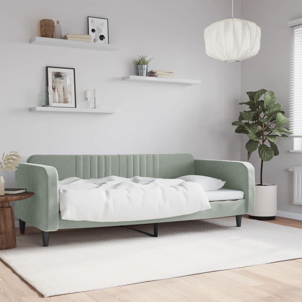 daybed 100x200 cm velour lysegrå