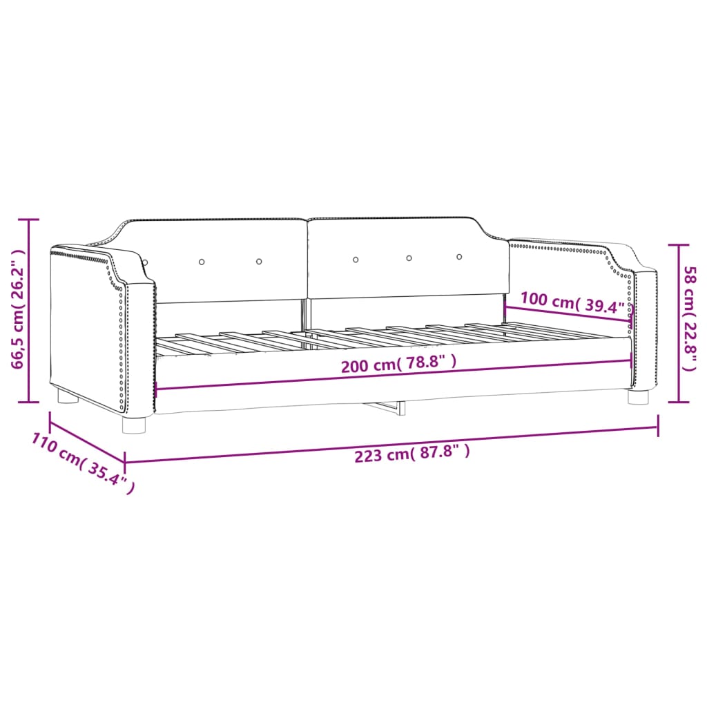 daybed 100x200 cm stof lysegrå