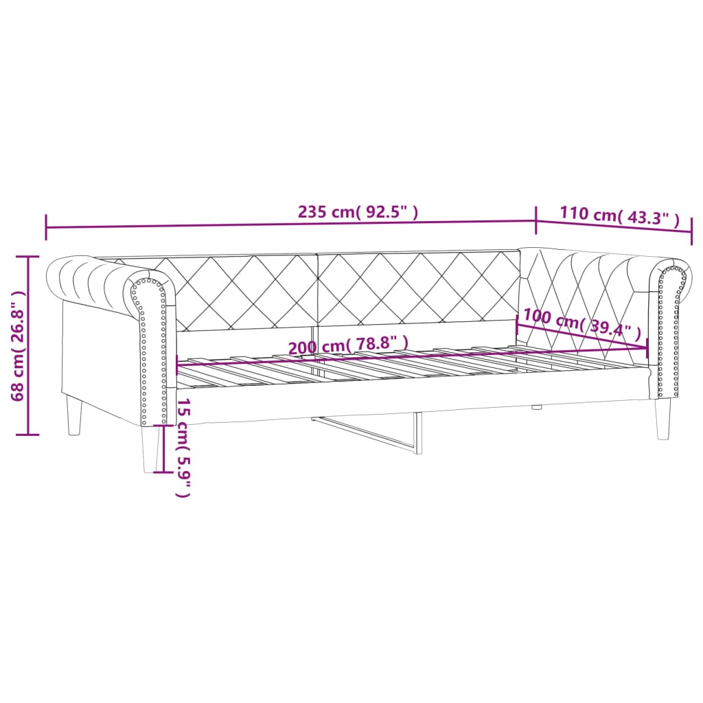 daybed 100x200 cm kunstlæder cappuccinofarvet