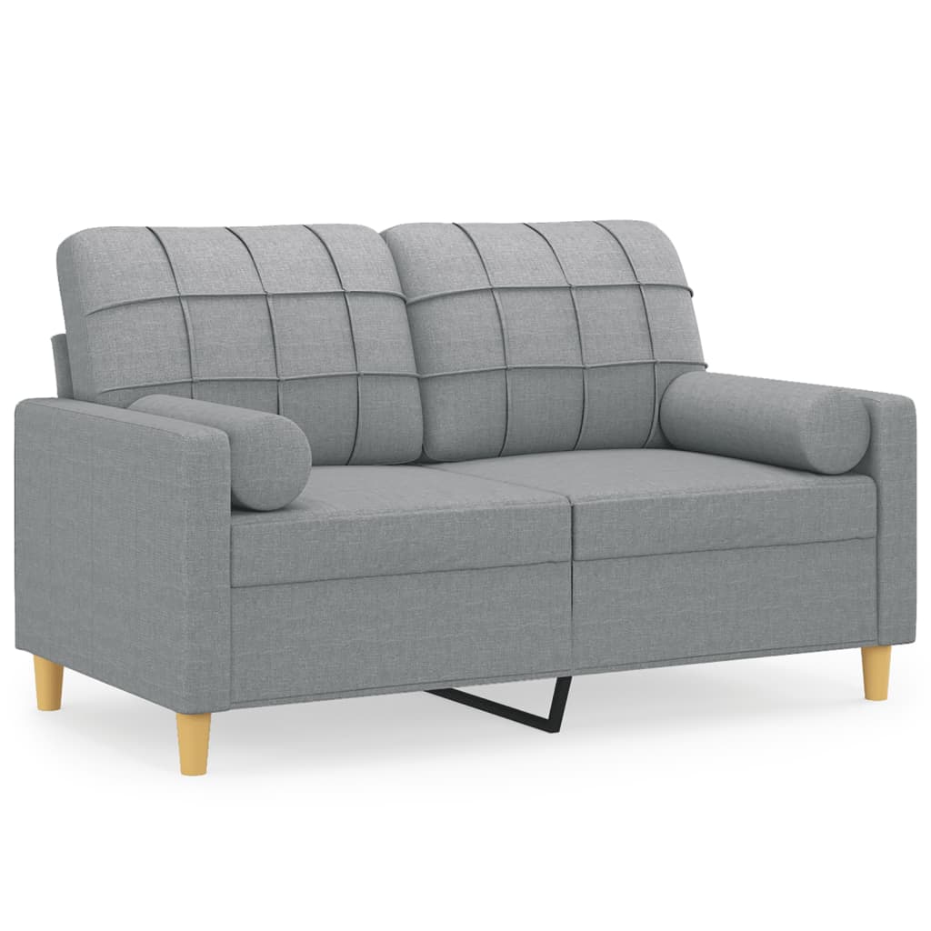 2-personers sofa med pyntepuder 120 cm stof lysegrå