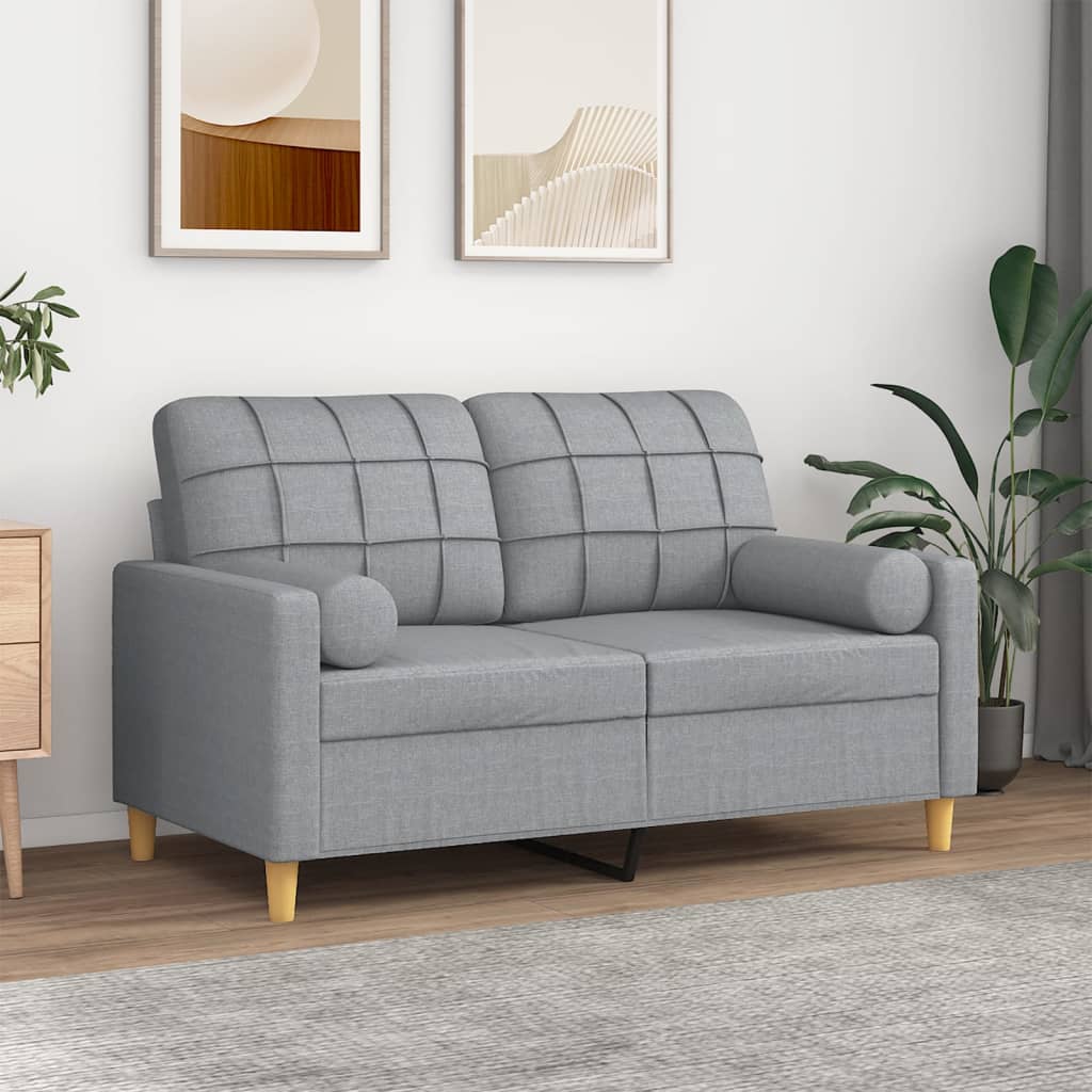 2-personers sofa med pyntepuder 120 cm stof lysegrå