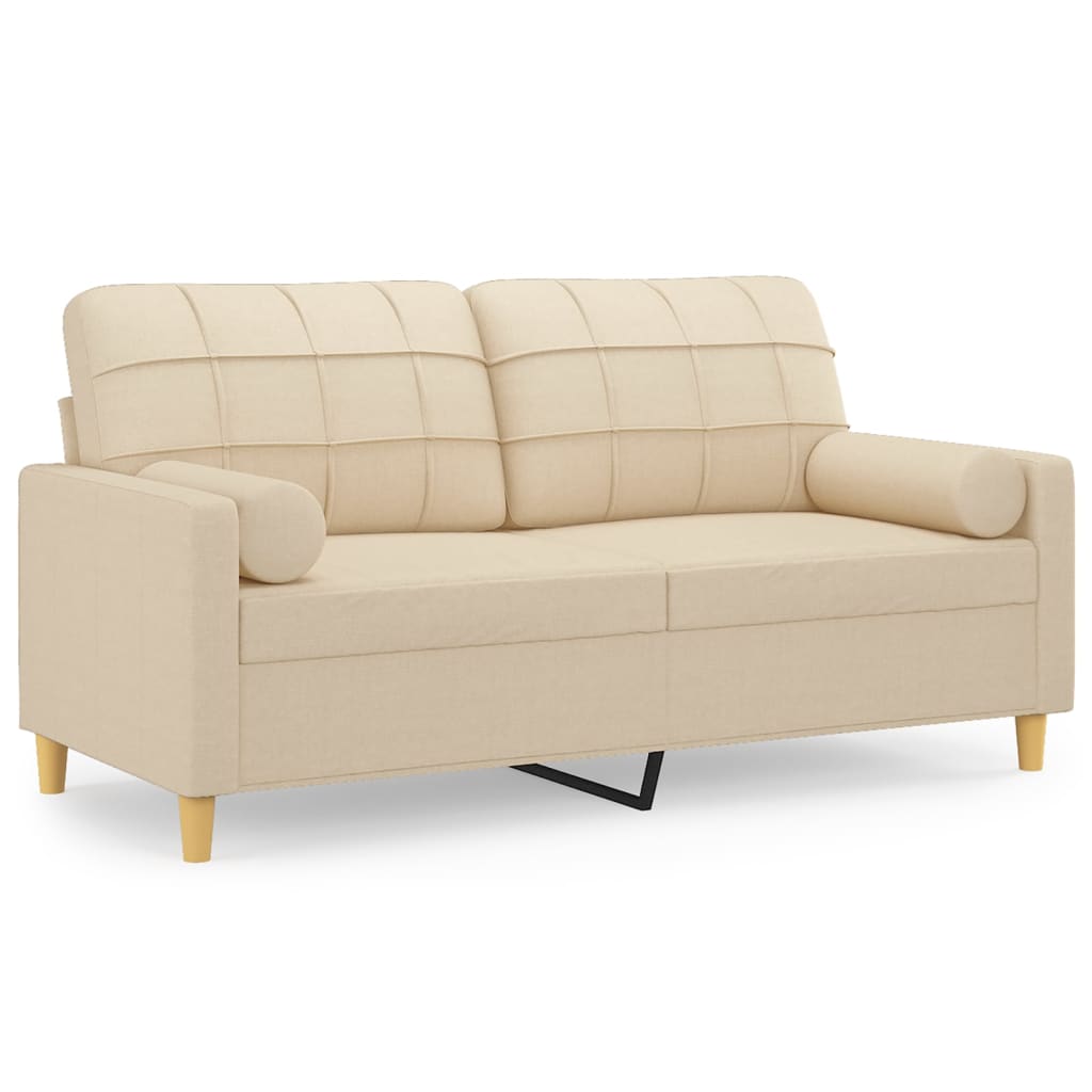 2-personers sofa med pyntepuder 140 cm stof cremefarvet