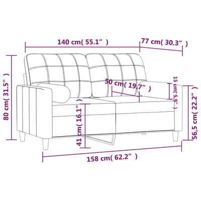 2-personers sofa med pyntepuder 140 cm stof cremefarvet