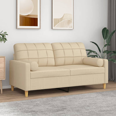 2-personers sofa med pyntepuder 140 cm stof cremefarvet