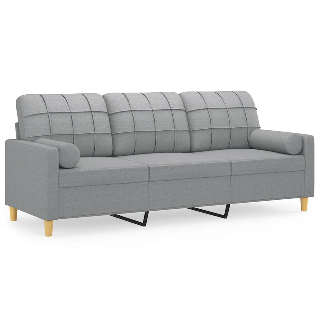 3-personers sofa med pyntepuder 180 cm stof lysegrå