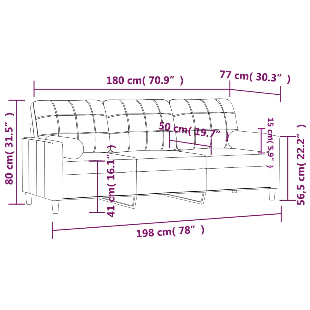 3-personers sofa med pyntepuder 180 cm stof lysegrå