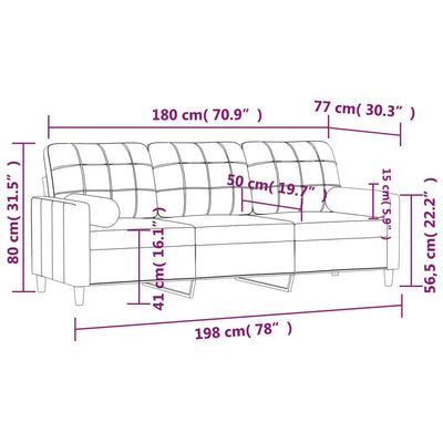 3-personers sofa med pyntepuder 180 cm stof lysegrå