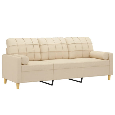 3-personers sofa med pyntepuder 180 cm stof cremefarvet