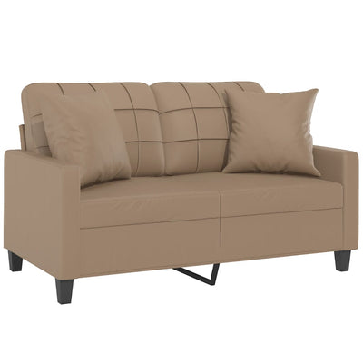 2-personers sofa med pyntepuder 120 cm kunstlæder cappuccino