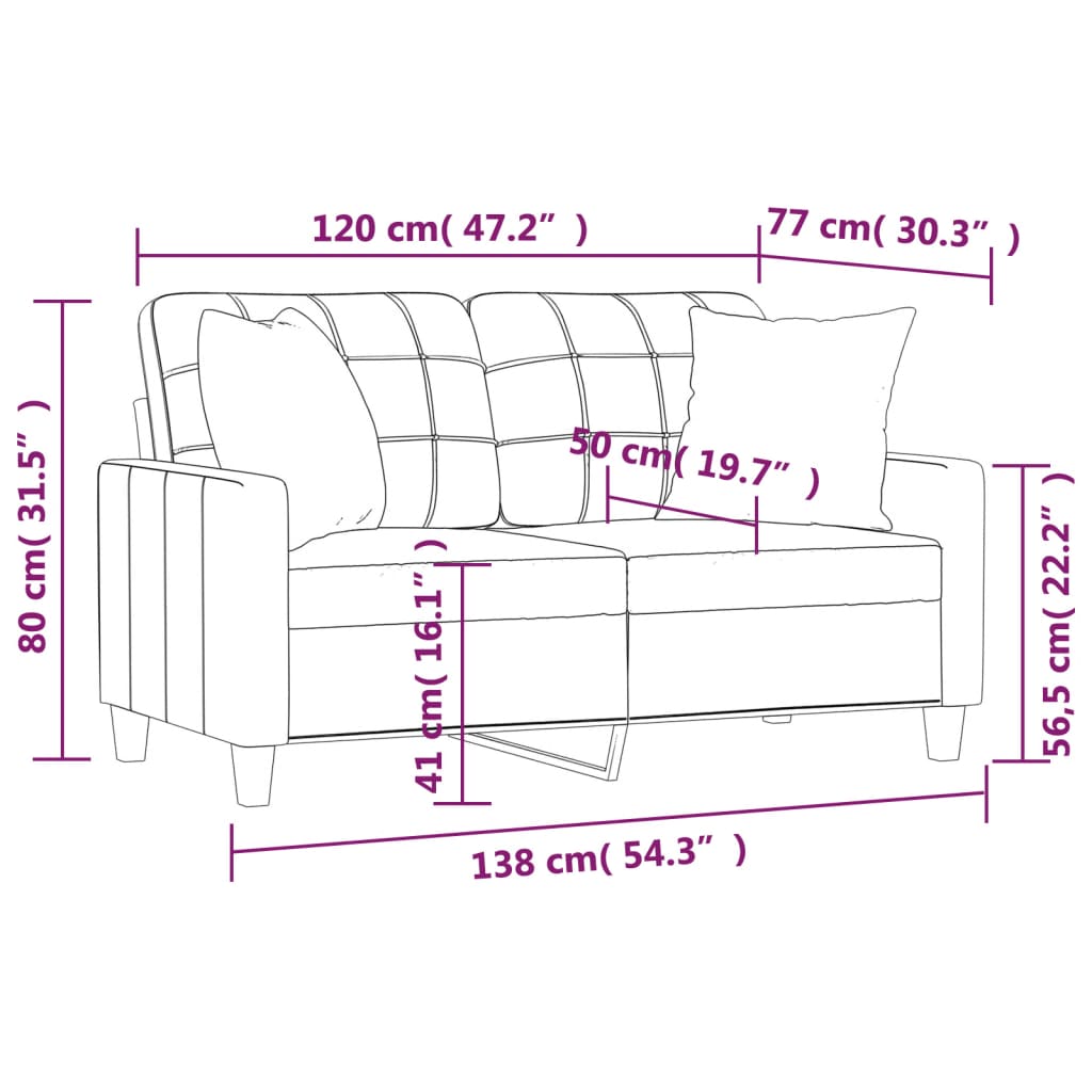 2-personers sofa med pyntepuder 120 cm kunstlæder cappuccino