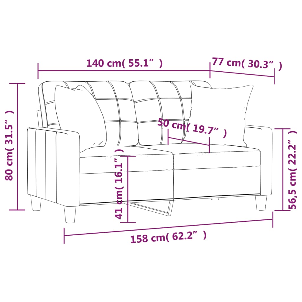 2-personers sofa med pyntepuder 140 cm kunstlæder sort